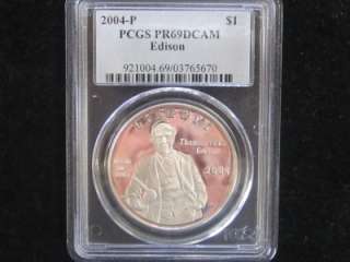 PCGS 2004 P PR69DCAM Edison Silver Dollar  