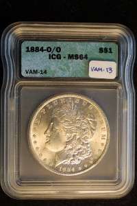1884 O/O Morgan Dollar, VAM 13, ICG, MS 64  