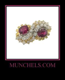SOLID 18K YELLOW GOLD RUBY AND DIAMOND FLOWER RING  