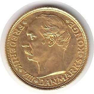 DENMARK 10 KRONER KM 809 aXF GOLD COIN Frederik VIII 1908  