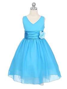 Turquoise Yoru Chiffon Flower Girl Dress size 2 4 6 8 10 12 14   1082 