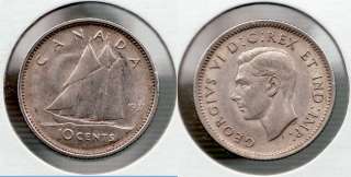 1937 Silver Dime Coin 10 cent Canada RARE CRESCENT MOON  