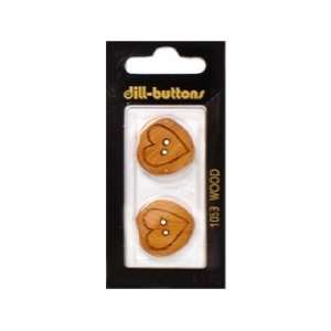  Dill Buttons 23mm 2 Hole Wood Heart Brown 2 pc (6 Pack 