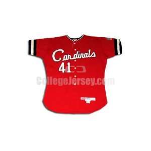 Red No. 41 Game Used Ball State McAuliffe Baseball Jersey (SIZE 42 