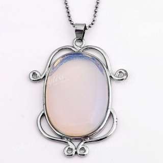 1P Opal Opalite Gem Stone Oval Lace Bead Charm Pendant  