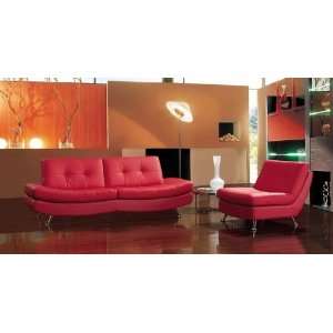  3pc Red Leather Armless Sofa Set with FREE Chair