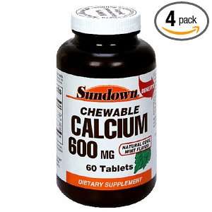 Sundown Chewable Calcium, 600 mg, Natural Cool Mint Flavor, 60 Tablets 