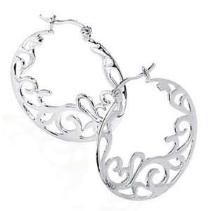   925 Sterling Silver Fancy Cut Out Design Hoop Earrings Everything