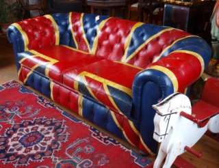   Leather Chesterfield Sofa   Union Jack   Three Seater   Cool Brittania