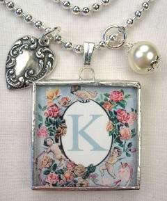 MONOGRAM INITIAL LETTER K 2 SIDED HEART CHARM NECKLACE  