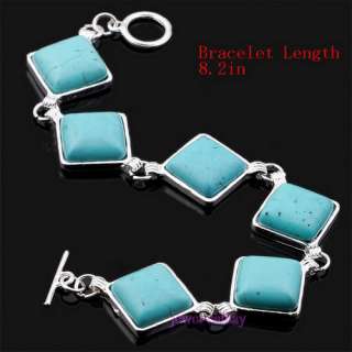 Silver Plated Square Natural TURQUOISE Inlaid Gemstone Cuff Bracelet