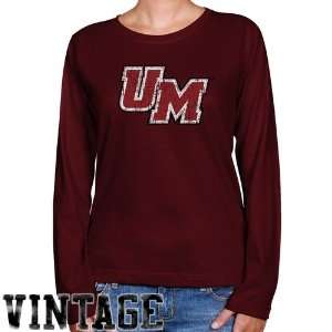  NCAA UMass Minutemen Ladies Maroon Distressed Logo Vintage 