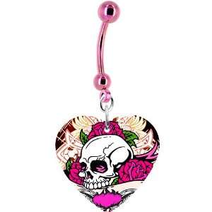  Pink Wild Rose Skull Belly Ring Jewelry