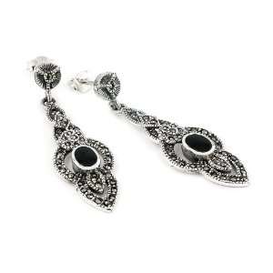  Marcasite And Oval Onyx Earrings Jewelry