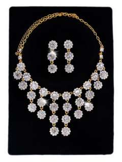 Necklace Earrings Set Flower Beads Tassels Golden/Silver Color Czech 