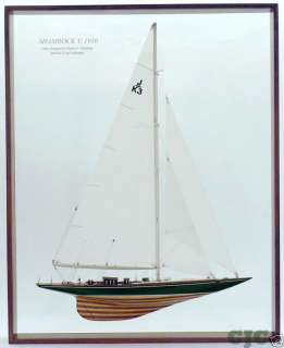 Framed Shamrock V Half Model Americas Cup J Boat w/Sail  