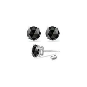  1.50 Cts Round Rose Cut AAA Black Diamond Stud Earrings in 
