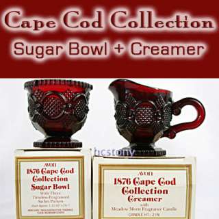 RUBY RED AVON 1876 Cape Cod SUGAR BOWL+CREAMER Mint IB  