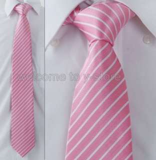 YA133 New Pink White Stripes Mens Wedding Necktie 100% Woven Silk 3 