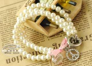 Korean Fashion Pearl Peace Symbol Crystl Bracelet  