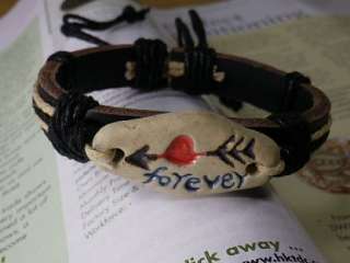 Forever ceramic Leather black hemp Bracelet Wristband  