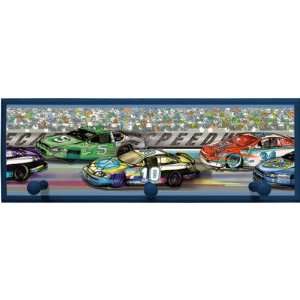  Race Cars Wall Plaque with Wooden Pegs