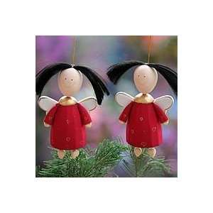 NOVICA Wood ornaments, Smiling Scarlet Angel (pair 