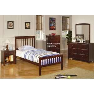  4pc Youth Pine Wood Twin Size Bedroom Set in Rich 
