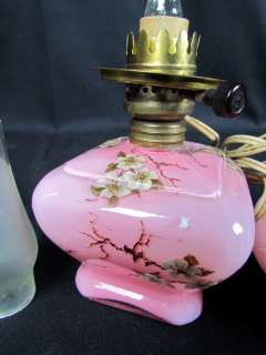 RARE Antique Victorian Pink Cased Art Glass Miniature Oil Lamp 