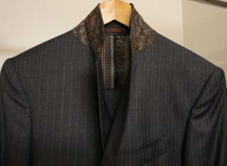 New ETRO suit 36 NWT $1400 wool silk power stripes dark gray garment 