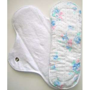  1 Cloth (Cotton Top) Menstrual Pad, Blue Flower on White 