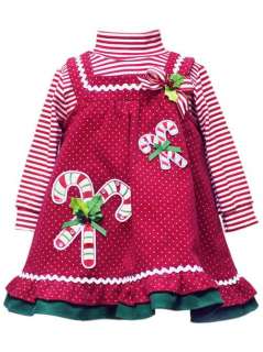   Editions Baby Girls Candy Cane Christmas Holiday Jumper Dress Set 24M