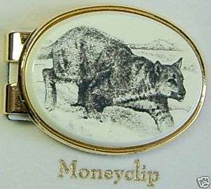 Money Clip Oval Barlow Scrimshaw Mountain Lion Stalking  