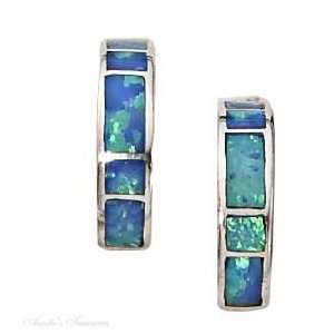  Sterling Silver Imitation Blue Opal Cuff Earrings Jewelry