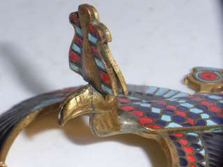 EGYPTIAN REVIVAL PENDANT PHOENIX BENNU BIRD GILT ENAMEL CHAIN NECKLACE 