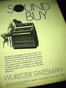 WURLITZER STATESMAN Jukebox 1969 PROMO AD Sound Buy  