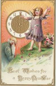 Antique NEW YEAR POSTCARD c1910 Tuck Angel Clock KOREAN
