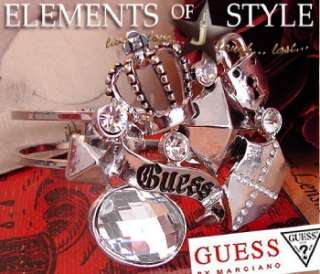 Guess Silver Crown Lock Crystal Bangle Bracelet  