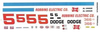 Al Unser 1969 Dodge 1/32nd Scale Waterslide Decals  