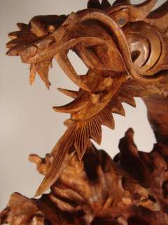 18 Suar Wood Hand Carved Dragon Sculpture