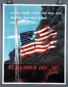Original Remember Dec. 7th. Pearl Harbor Poster 22x28  
