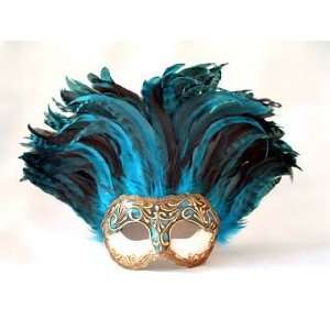   Crackle Blue Stucco/Blue Tiger Feathers Carnival Mask