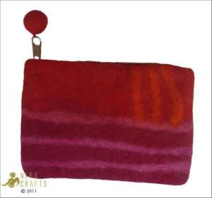 Felted Woollen Red Coin Purse with Stripes  FTLCP03  