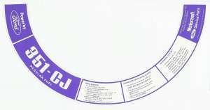 Ford 1972 351 C.I.D. CJ Regular Fuel Air Cleaner Decal  