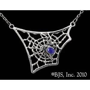  Spider with Gemstone Abdomen Web Necklace, Sterling Silver 