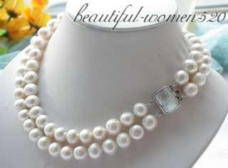 A++ 2ROW 8 12mm white round CULTURED PEARL necklace  