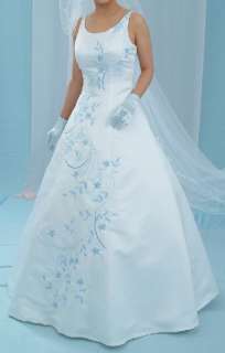 LINE BRIDAL GOWN WEDDING DRESS BLUE ACCENT Sz16 #3733  