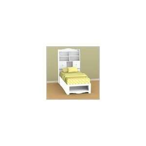   Storage Bed and Tall Bookcase Headboard Set in White