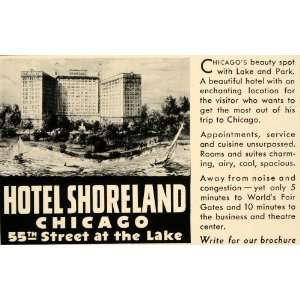  1934 Ad Hotel Shoreland 55th St Chicago Lake Michigan 