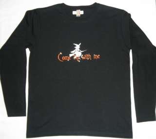   Come Fly With Me   Ladies Tee Halloween Witch Rhinestone Bling  